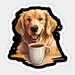 Golden Retriever Drinking Coffee Sticker